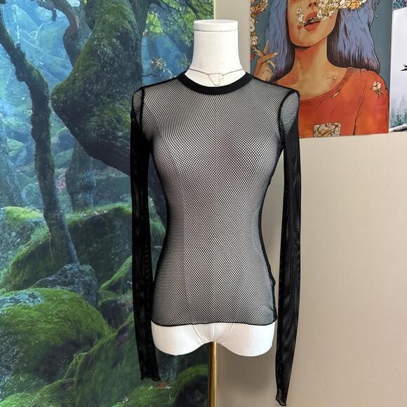 out from under sheer black mesh long sleeve top y2k rave goth - Picture 4 of 7